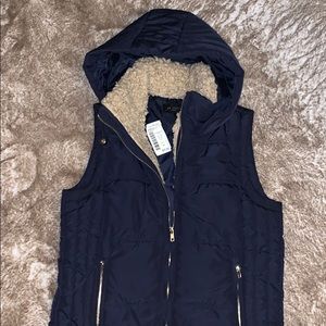 Navy Blue Vest With Tan Fur